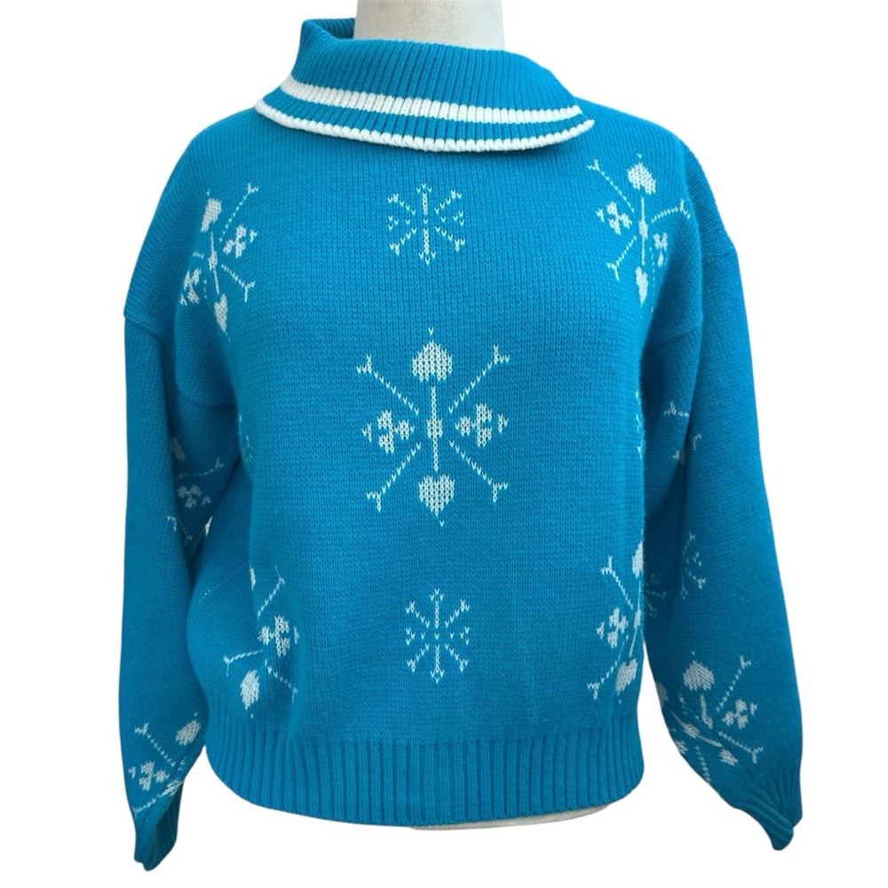 80’s Vintage Lucia Snowflake Split Cowlneck Sweater Large